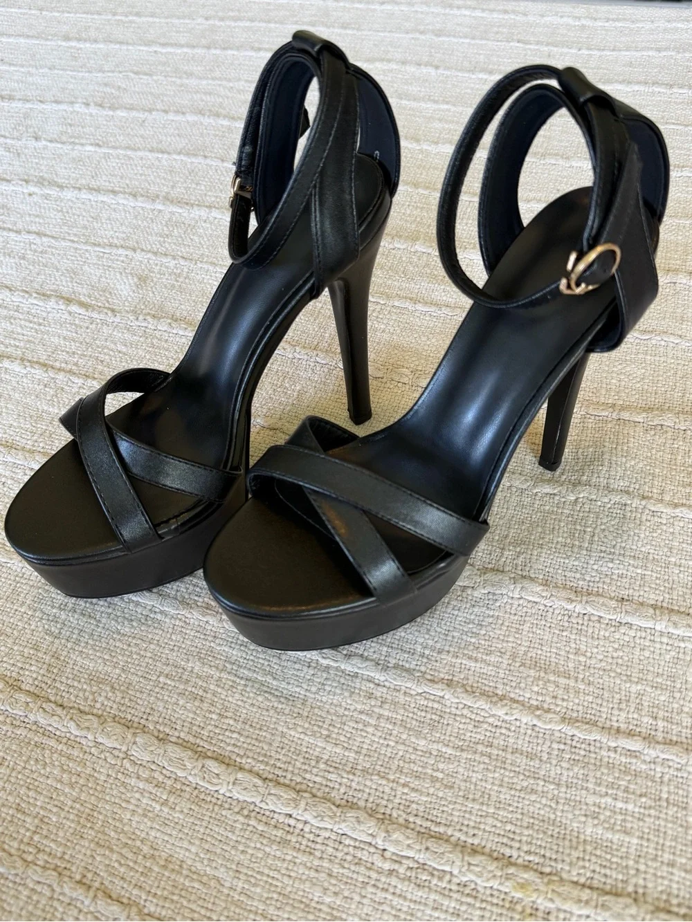 Women's Black Platform Ankle-Strap High Heels